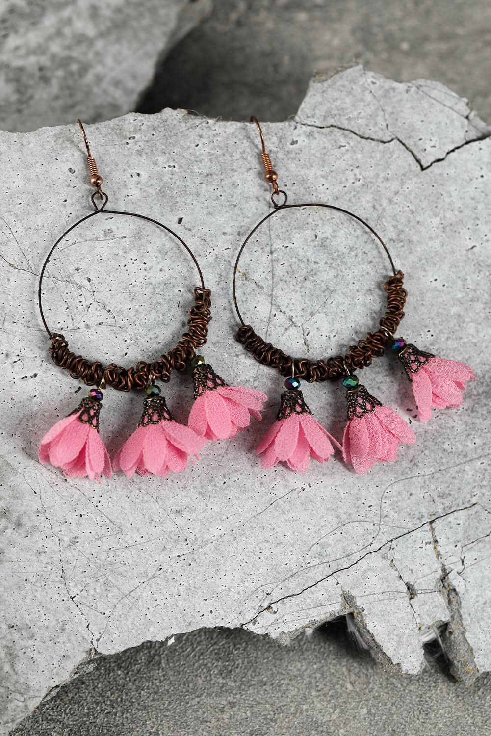 3 Pairs Boho Floral Tasseled Geometric Dangle Earrings Set.