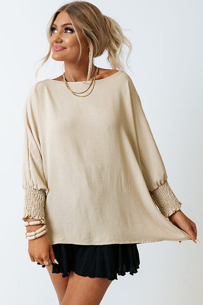 Casual Shirred Cuffs Half Sleeve Blouse