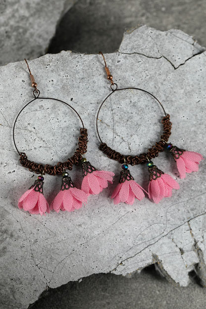 3 Pairs Boho Floral Tasseled Geometric Dangle Earrings Set.