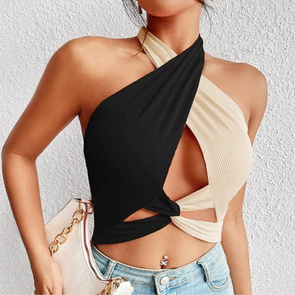 Fashion Women's Color Matching Midriff-baring Top