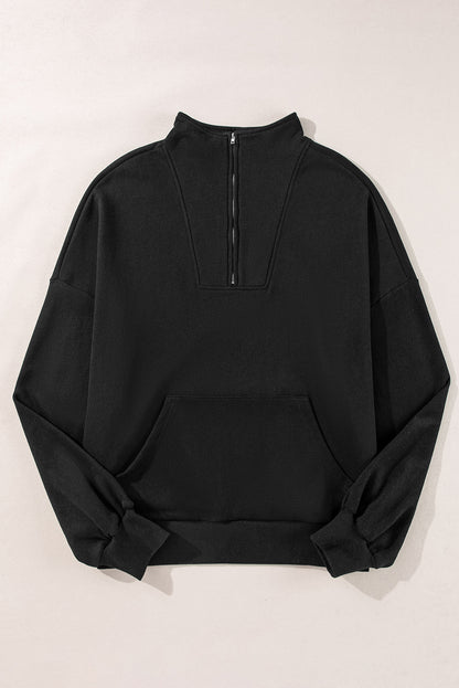 Zip-up Stand Neck Kangaroo Pocket Hoodie