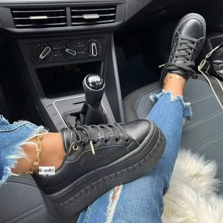 Chunky Heel Shoes Ankle Boots Lace-up Sneakers.