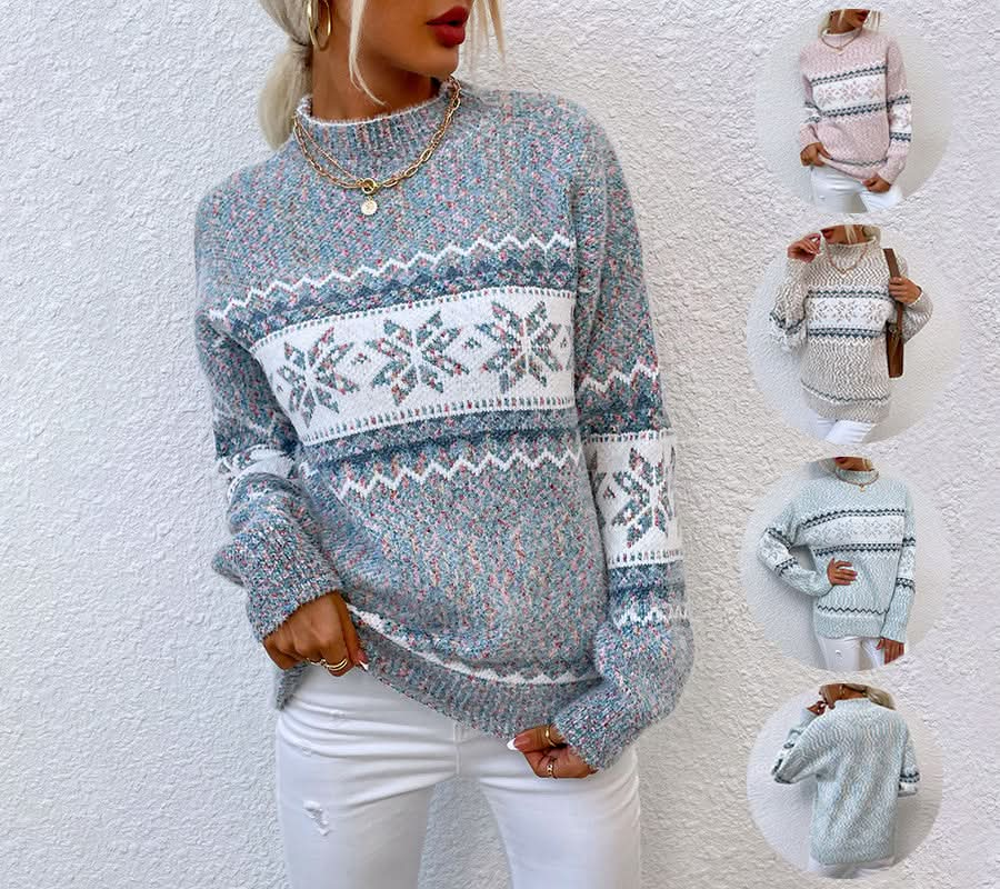 Half Turtleneck Snowflake Sweater Women.