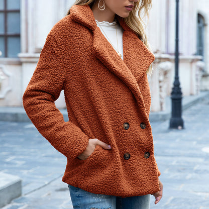 Loose Lapel Fluffy Coat Winter Button