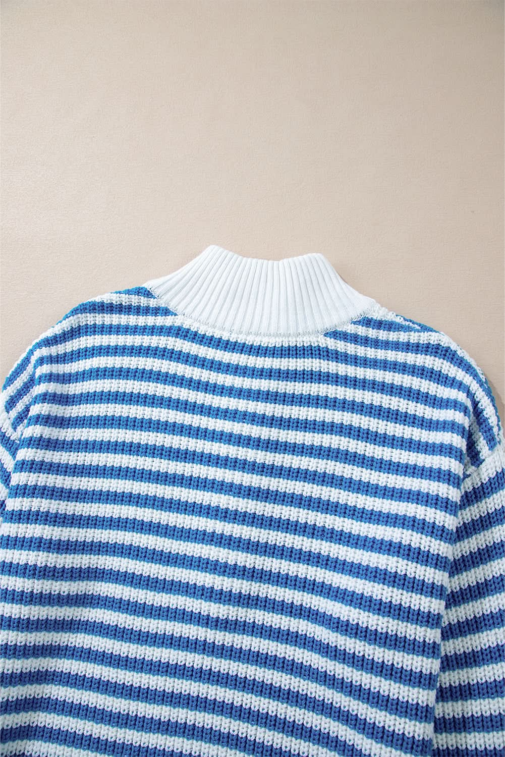 Black Stripe Zip-Up Collar Drop Sweater for Casual Elegance