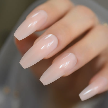 Nude Extra Long UV Gel Cover Glossy Fake Nails