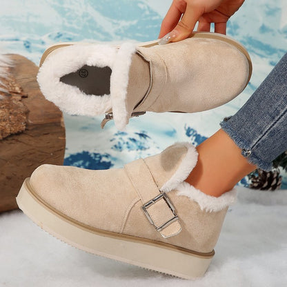 Winter Buckle Snow Boots Fashion Flat Thick-soled Cotton Shoes