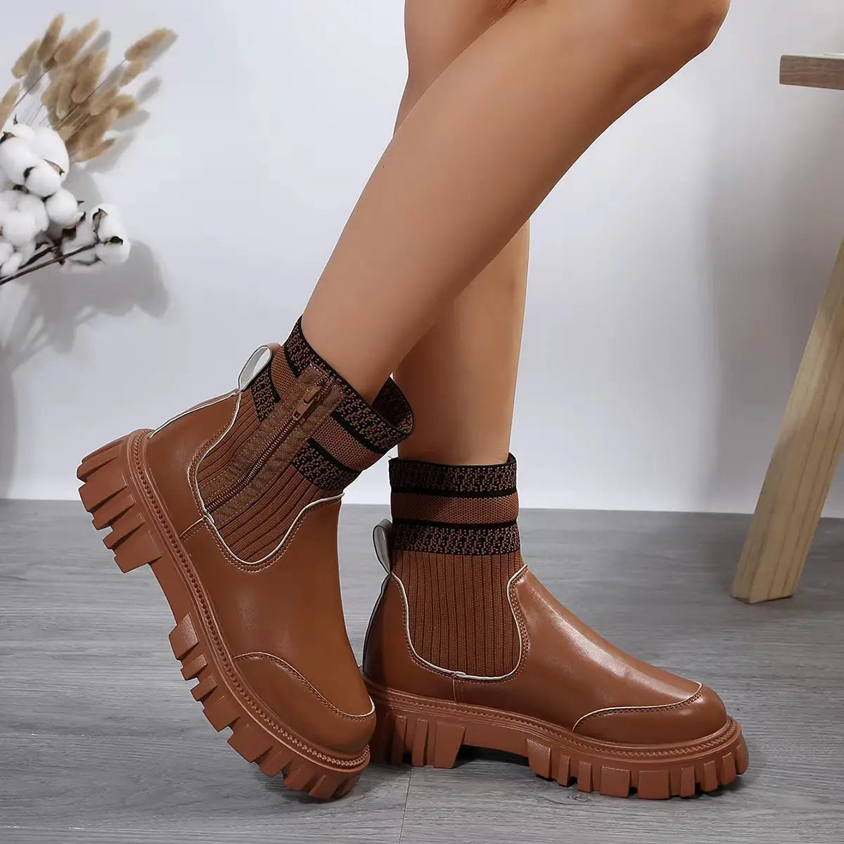 Fashion Mid-tube Boots With Zipper Design Non-slip Boots