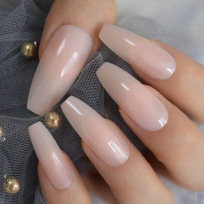 Nude Extra Long UV Gel Cover Glossy Fake Nails