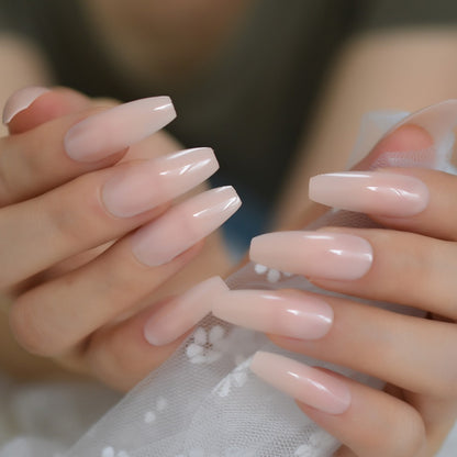 Nude Extra Long UV Gel Cover Glossy Fake Nails