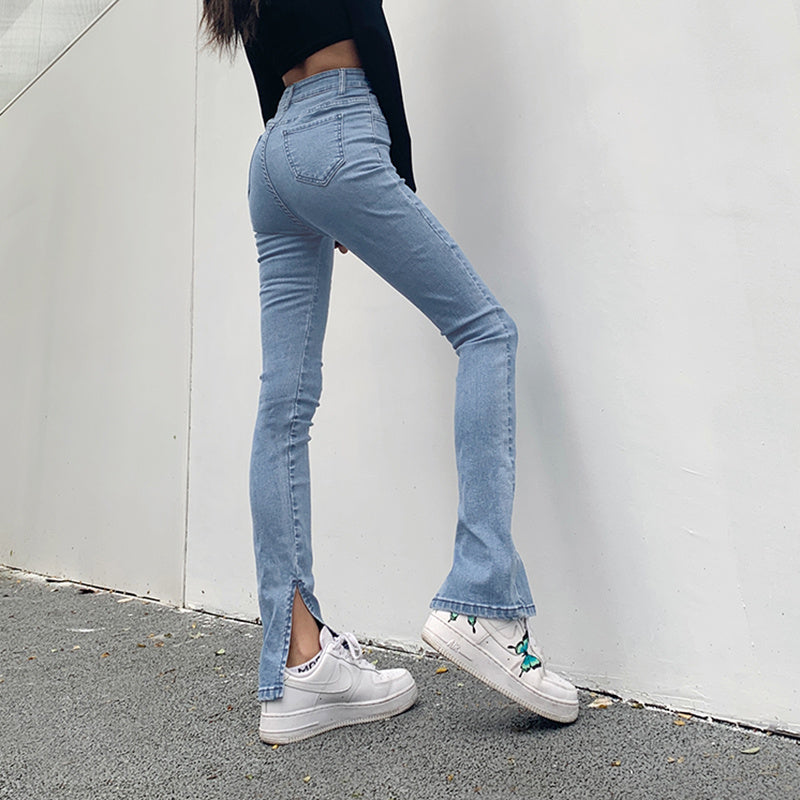 Small Slit Skinny Slim Flared Trousers