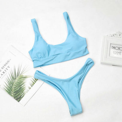 Light blue tropical bikini.