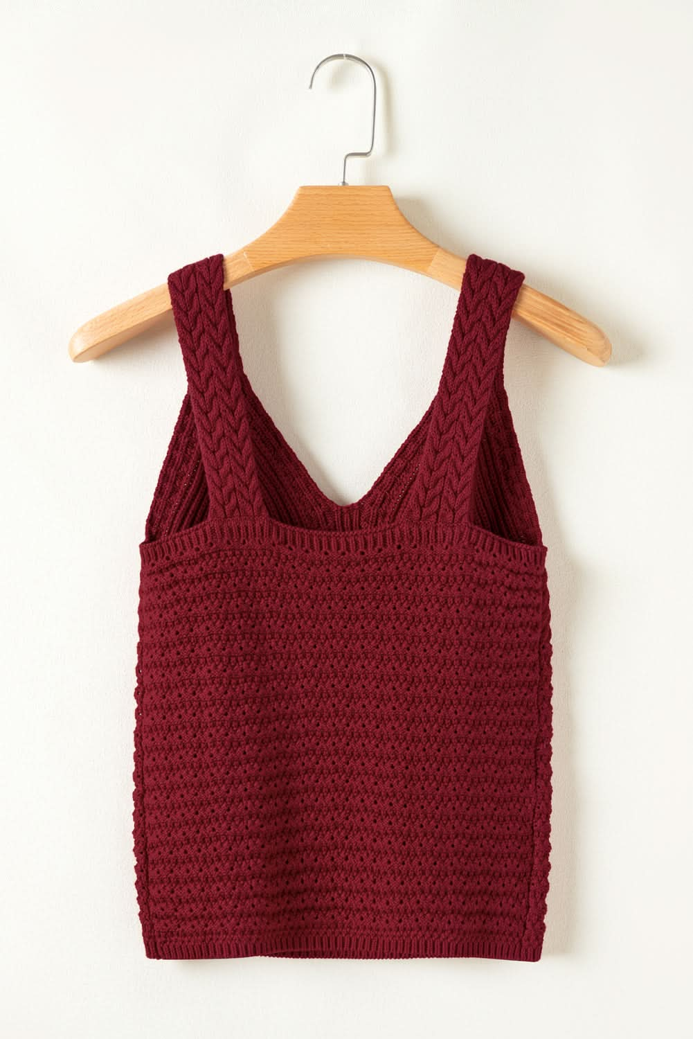 Burgundy Slim Fit V Neck Cable Knit Pointelle Camisole.