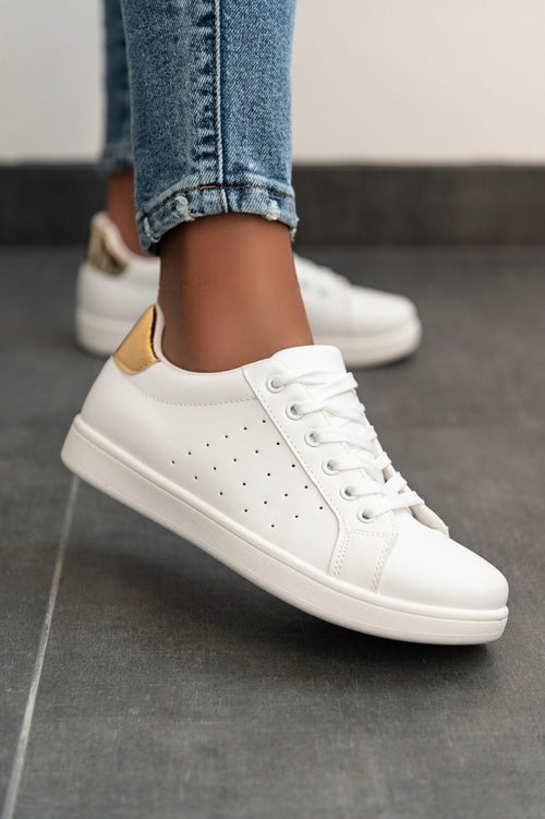 Fashion sneakers with flat sole, 88071, gold color.