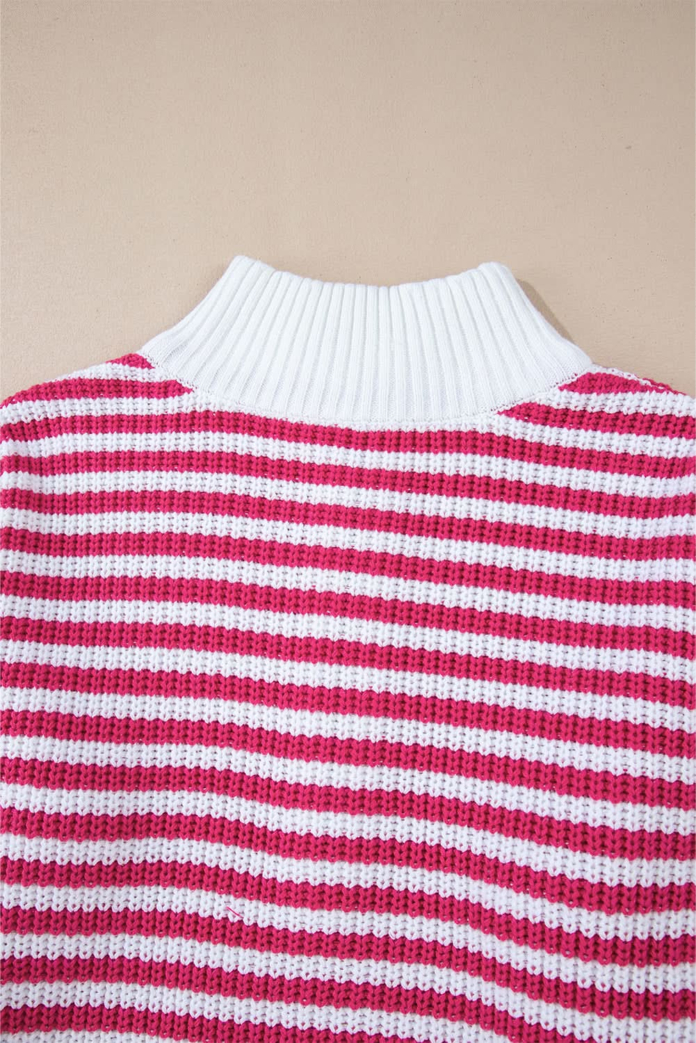 Black Stripe Zip-Up Collar Drop Sweater for Casual Elegance