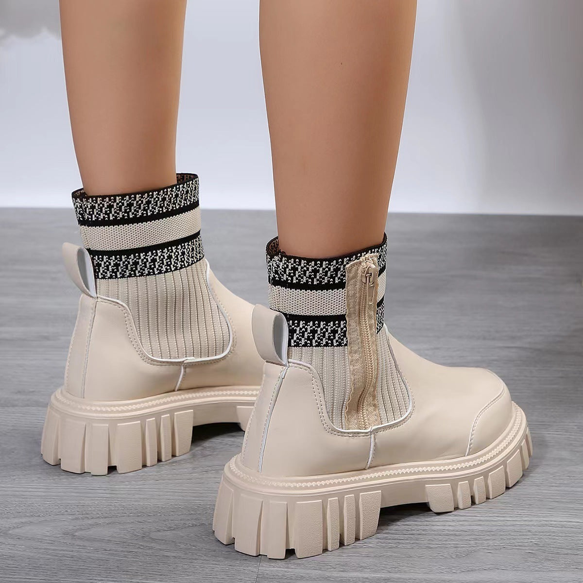 Fashion Mid-tube Boots With Zipper Design Non-slip Boots