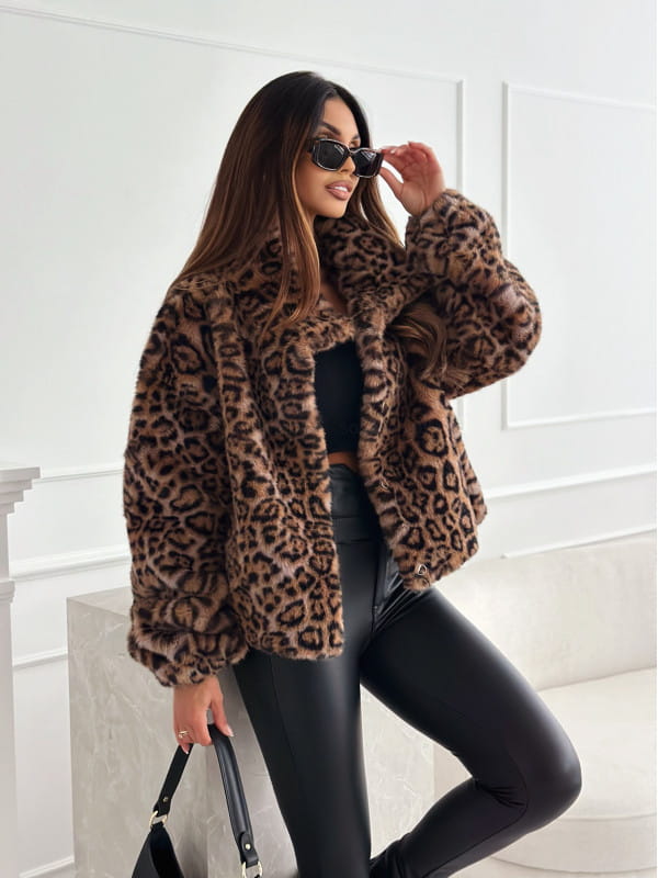 Fashion Personality Fur Leopard Print Lapel Short Coat