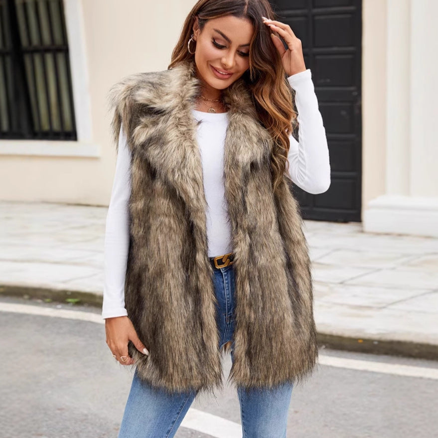 European And American Ladies Imitation Fur Suit Collar Vest