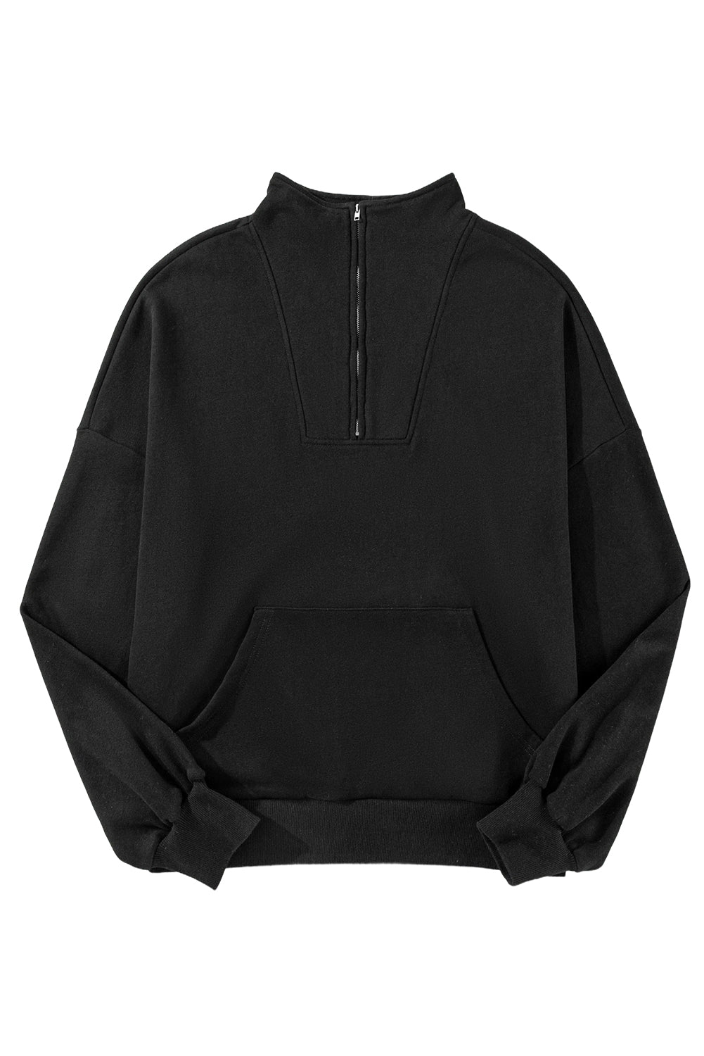 Zip-up Stand Neck Kangaroo Pocket Hoodie