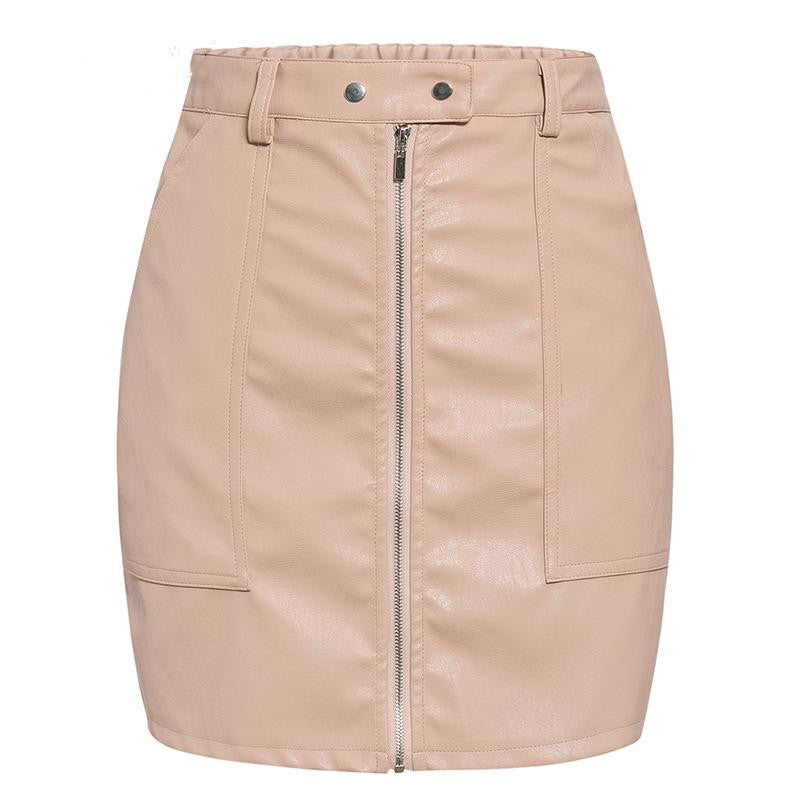 Leather skirt short skirt solid color skirt