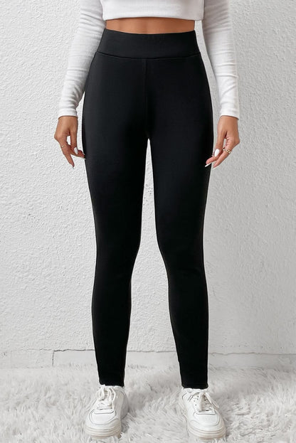 Black Fleece Lining Winter Thermal High Waist Leggings.