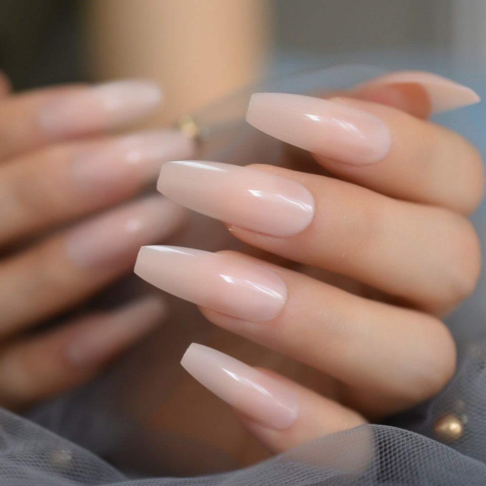 Nude Extra Long UV Gel Cover Glossy Fake Nails