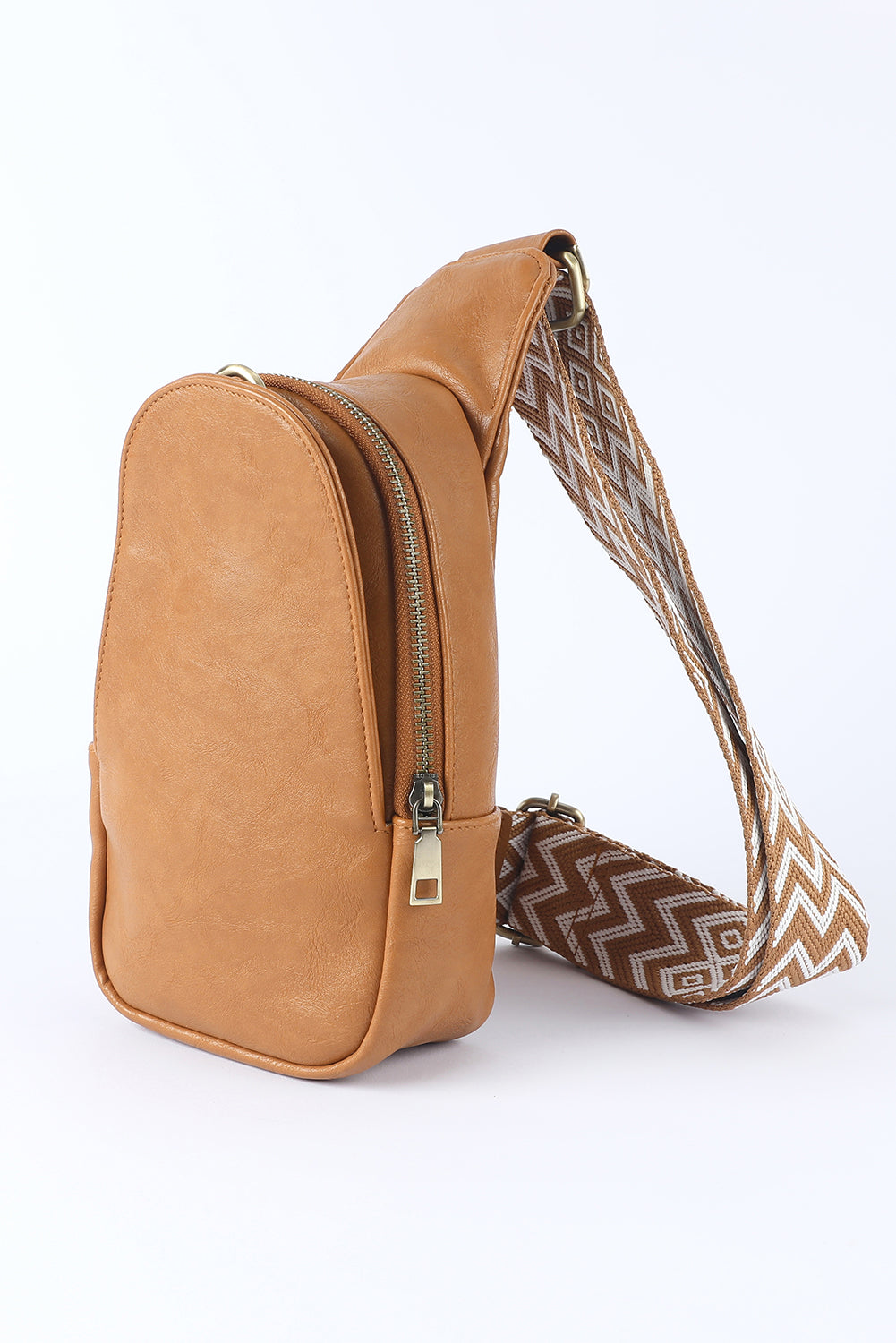 Brown Faux Leather Zipped Western Crossbody Bag Trendy - Timeless