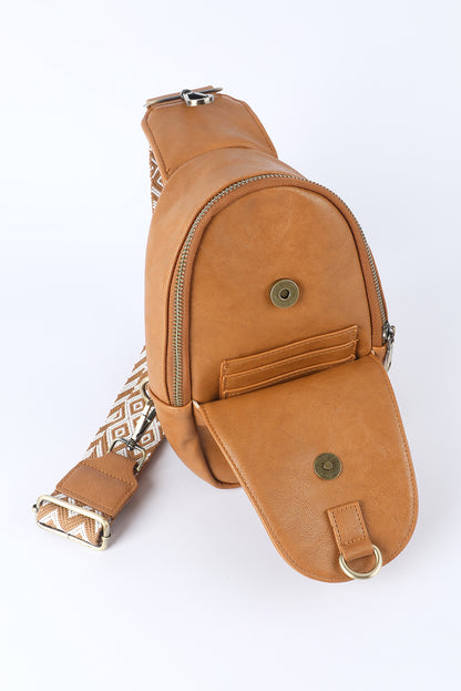 Brown Faux Leather Zipped Western Crossbody Bag Trendy - Timeless