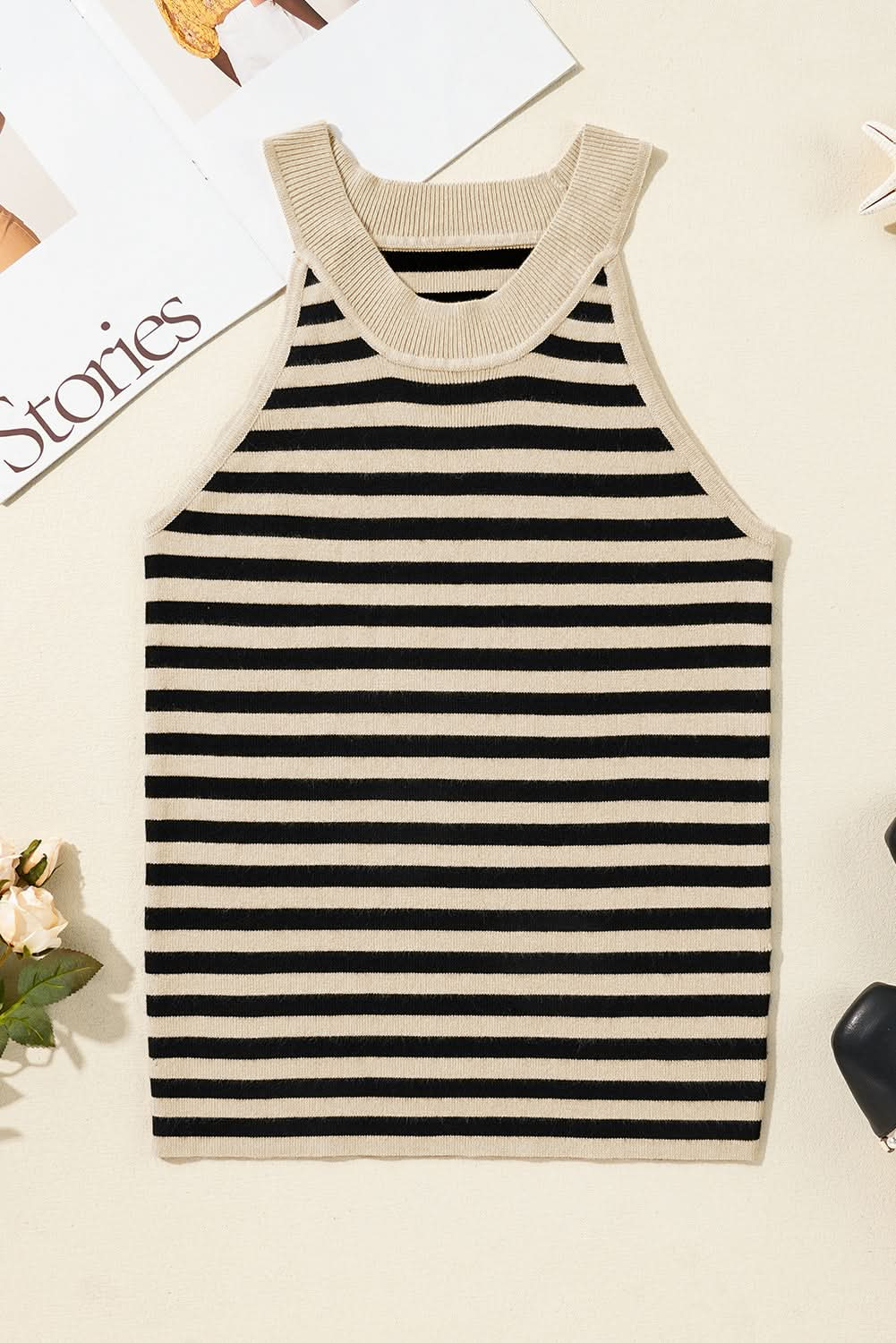 Black Stripe Crew Neck Slim Fit Sweater Vest.