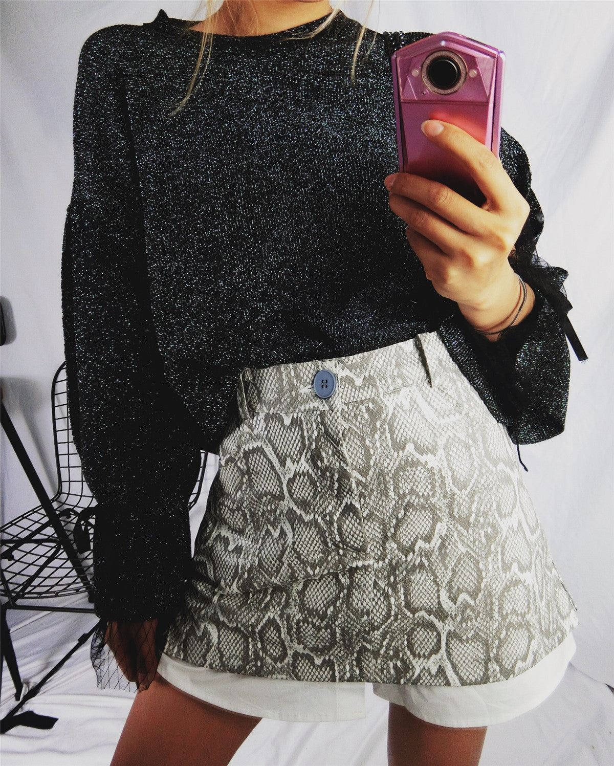 Snake pattern a-line skirt skirt