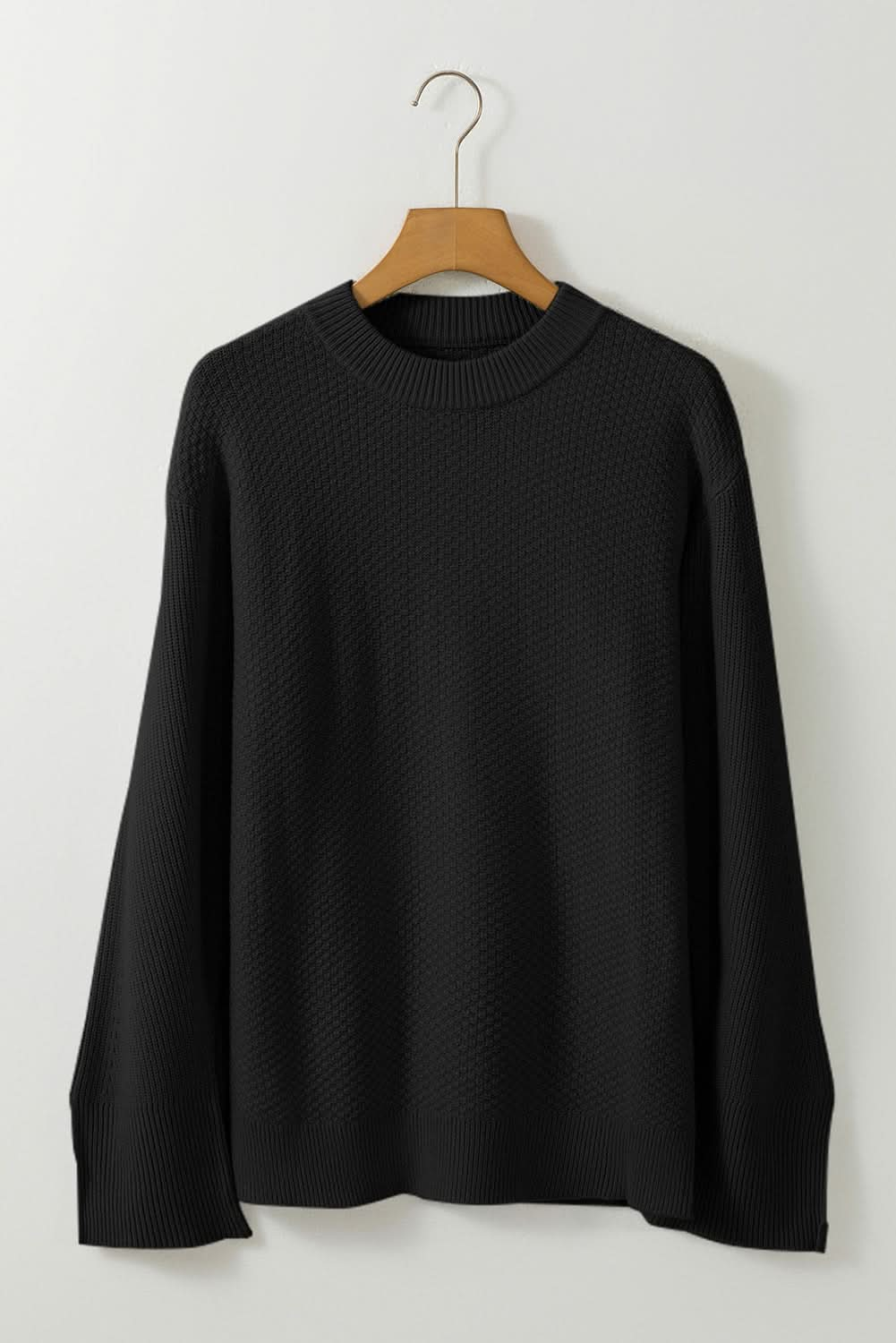 Dark Green Textured Knit Sweater.