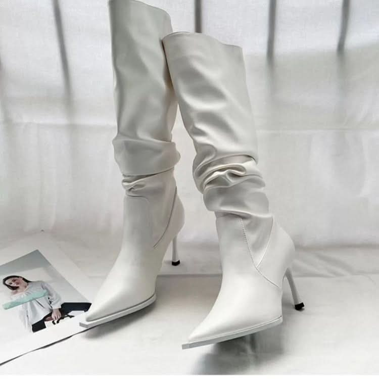 European And American Pointed Pleated High Boots Women.