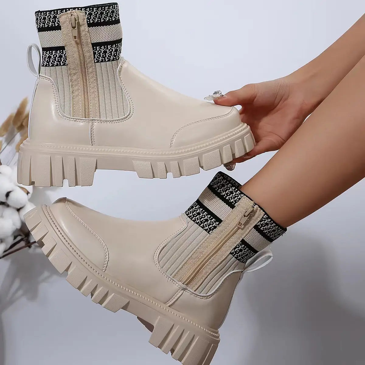 Fashion Mid-tube Boots With Zipper Design Non-slip Boots