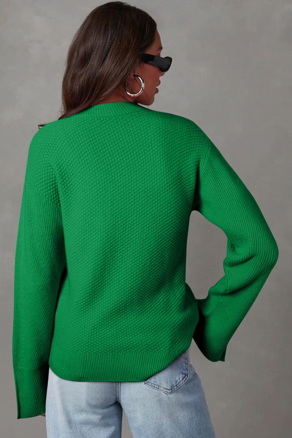 Dark Green Textured Knit Sweater.