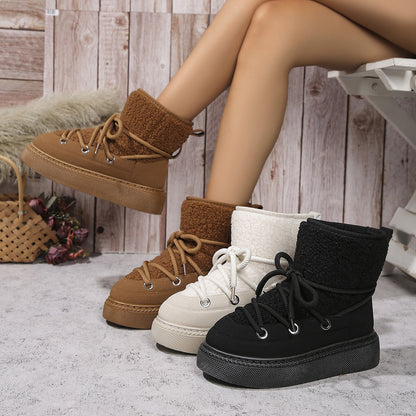 Fashion Lace-up Snow Boots Winter Height-enhancing Cotton Shoes