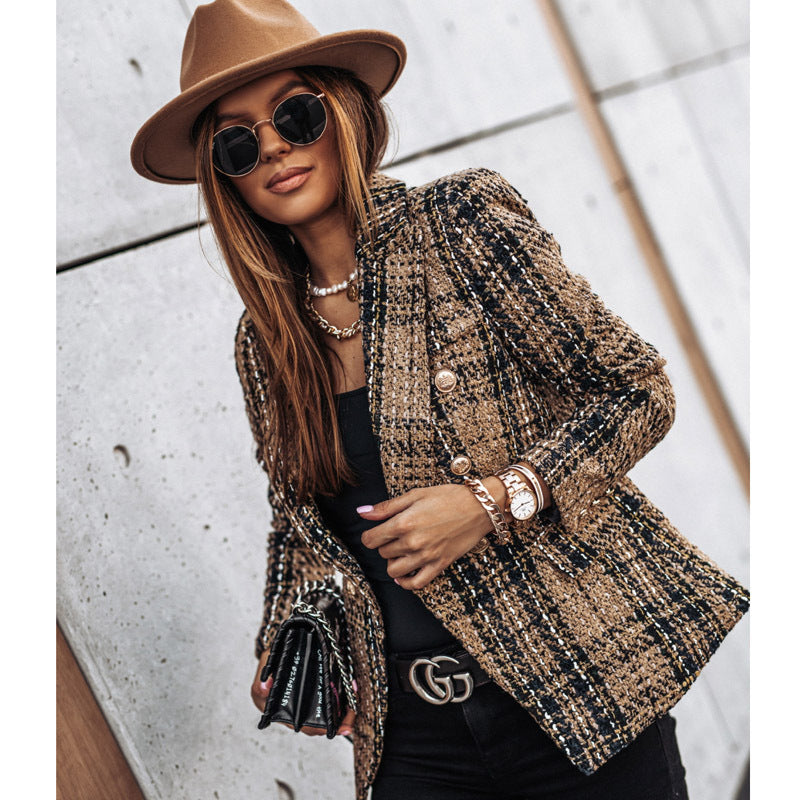 Long-sleeved slim-breasted plaid small blazer