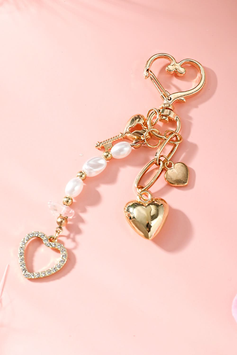 Gold Pearl Heart Aesthetic Charm Keychain.