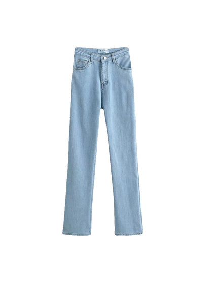 Retro Slim Temperament High Waist Denim Mopping Trousers Trend