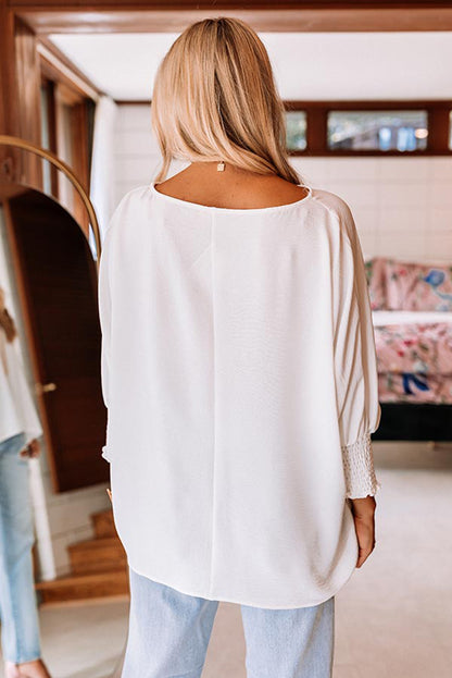 Casual Shirred Cuffs Half Sleeve Blouse