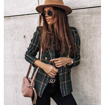 Long-sleeved slim-breasted plaid small blazer