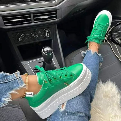 Chunky Heel Shoes Ankle Boots Lace-up Sneakers.