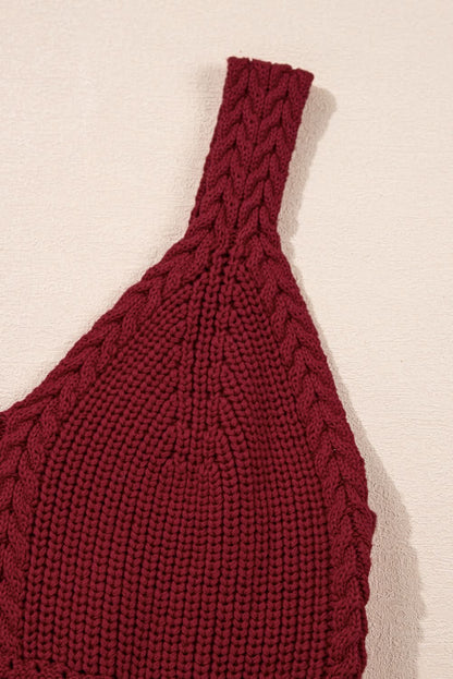 Burgundy Slim Fit V Neck Cable Knit Pointelle Camisole.