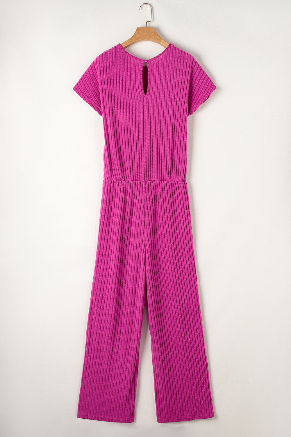 Parchment Ribbed Short Sleeve Wide Leg Jumpsuit