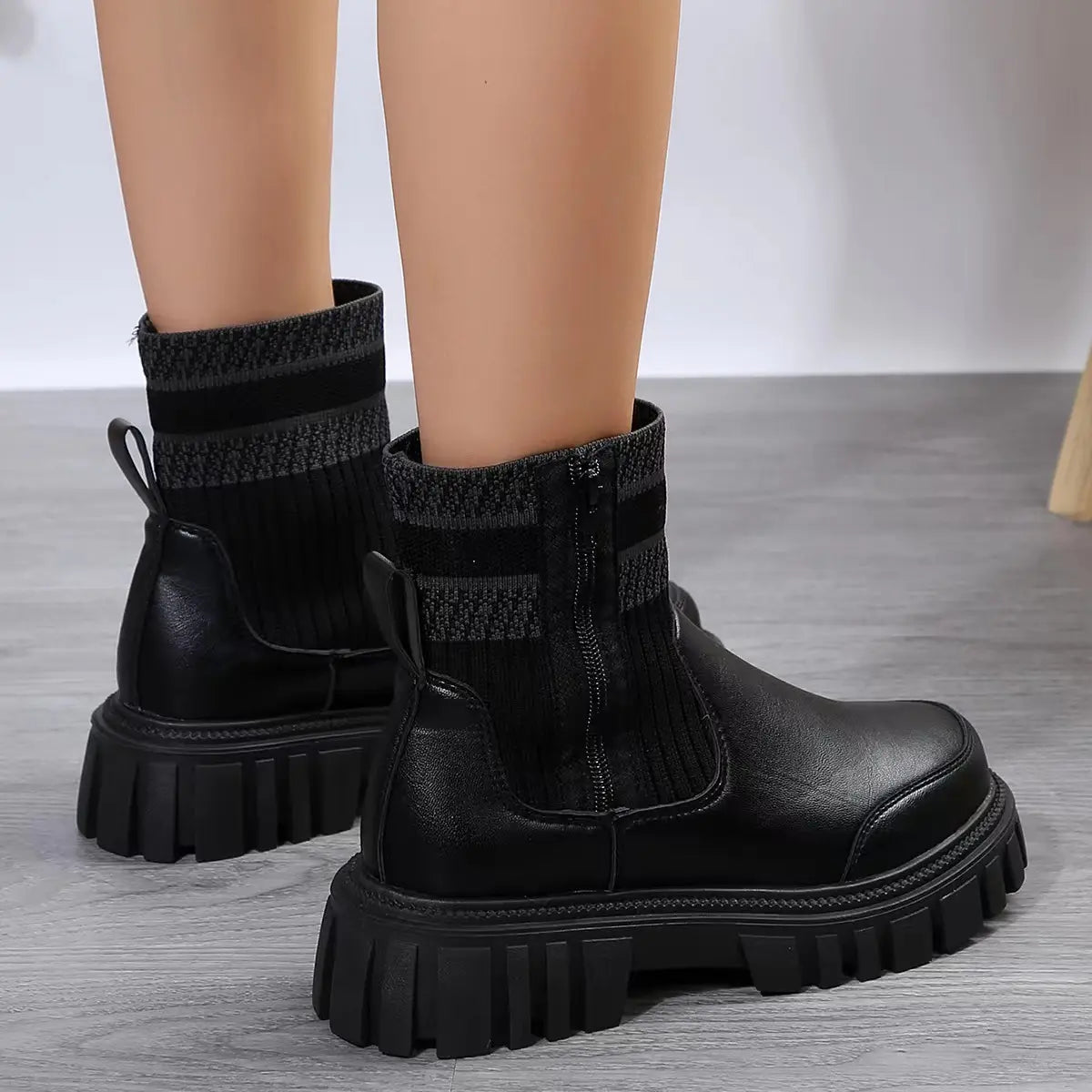 Fashion Mid-tube Boots With Zipper Design Non-slip Boots