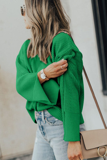 Dark Green Textured Knit Sweater.