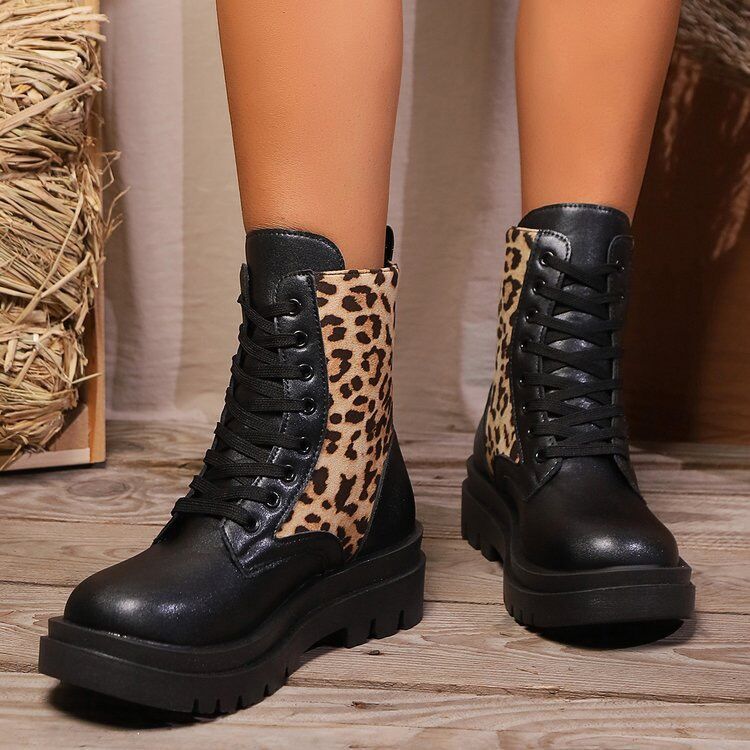 Women's Plus Size Leopard Splicing Martin Boots