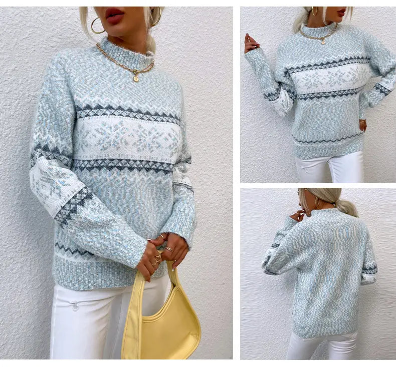 Half Turtleneck Snowflake Sweater Women