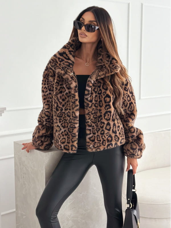 Fashion Personality Fur Leopard Print Lapel Short Coat