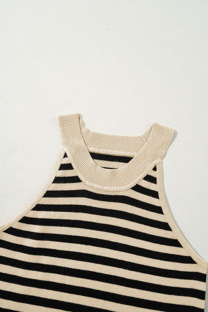 Black Stripe Crew Neck Slim Fit Sweater Vest.