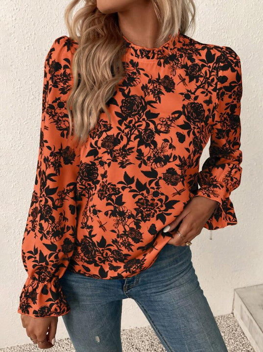 Loose And Elegant French Printed Women's Shirt